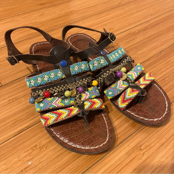 SAM EDELMAN Lorelle Boho Beaded Strappy Sandals - Picture 1 of 9